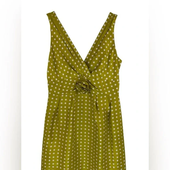 J. Crew 100% Silk Polka Dot V-Neck Sheath Dress Chartreuse Sz 4 - Picture 2 of 8